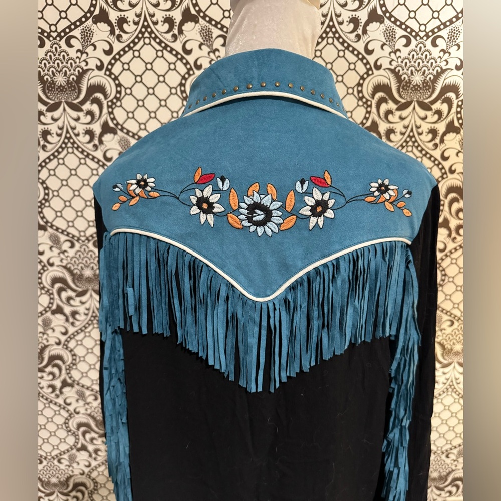 🆕 JOHN MOON 🤠 Vintage-Inspired Western Shirt Embroidered Fringe Rodeo | Sz M - Picture 3 of 8